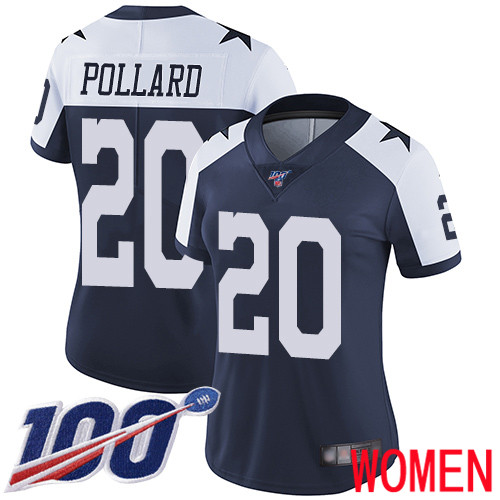 Women Dallas Cowboys Limited Navy Blue Tony Pollard Alternate #20 100th Season Vapor Untouchable Throwback NFL Jersey->women nfl jersey->Women Jersey